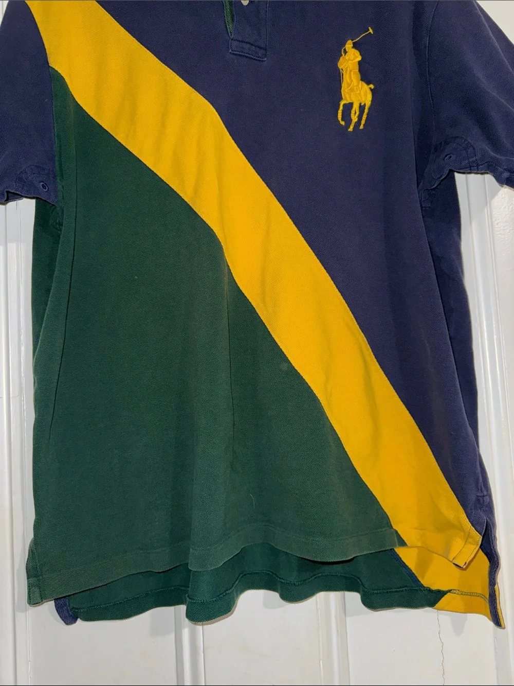 Vintage Polo Ralph Lauren Big Pony Colorblock Diagonal Stripe Polo Men's XL